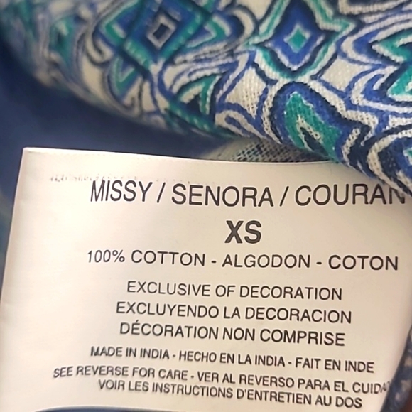 Mexican Peasant Blouse short sleeve tunic Lace 100% Cotton Turquoise Royal Blue - Picture 6 of 6